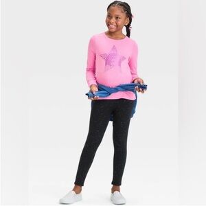 NWT 10-12 Pink Foil Graphic Star Rainbow Kids Long Sleeve Shirt